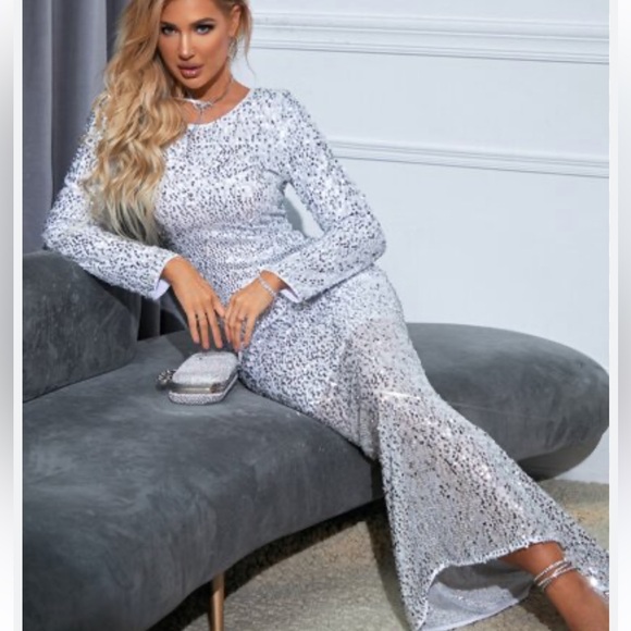Silvery Sequin Dress Size Large - Picture 3 of 3